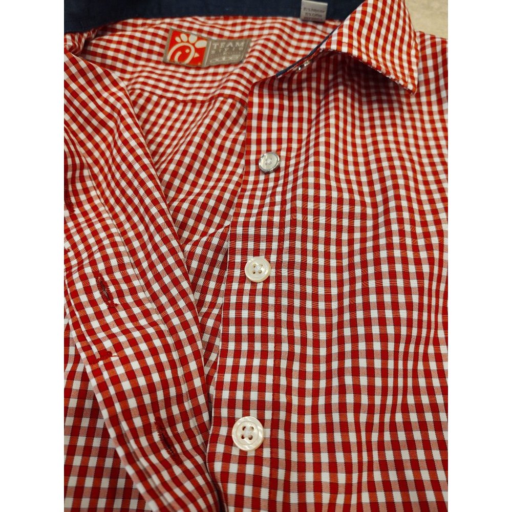 Chic Fil A Team Style Uniform Shirt Womens L Red Checks Gingham Long Sleeve - Picture 5 of 9